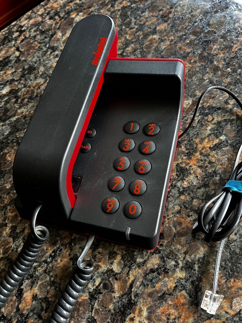 Vintage 80s Mod Swisstel Red and Black Phone